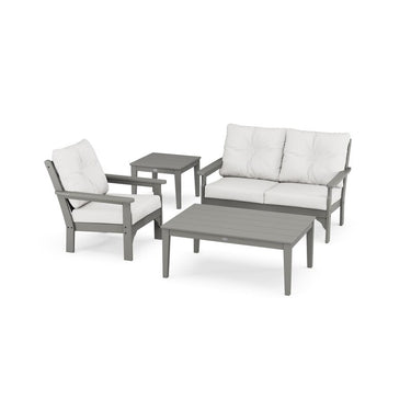 POLYWOOD Vineyard 4-Piece Deep Seating Set - Slate Grey / Natural Linen